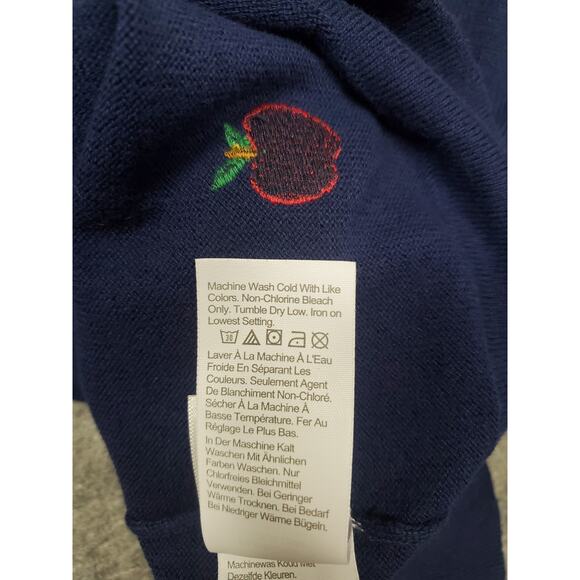 Girls Crewcuts L (10-11) Navy Blue Red Apple Embroidered Sweater - Picture 6 of 7